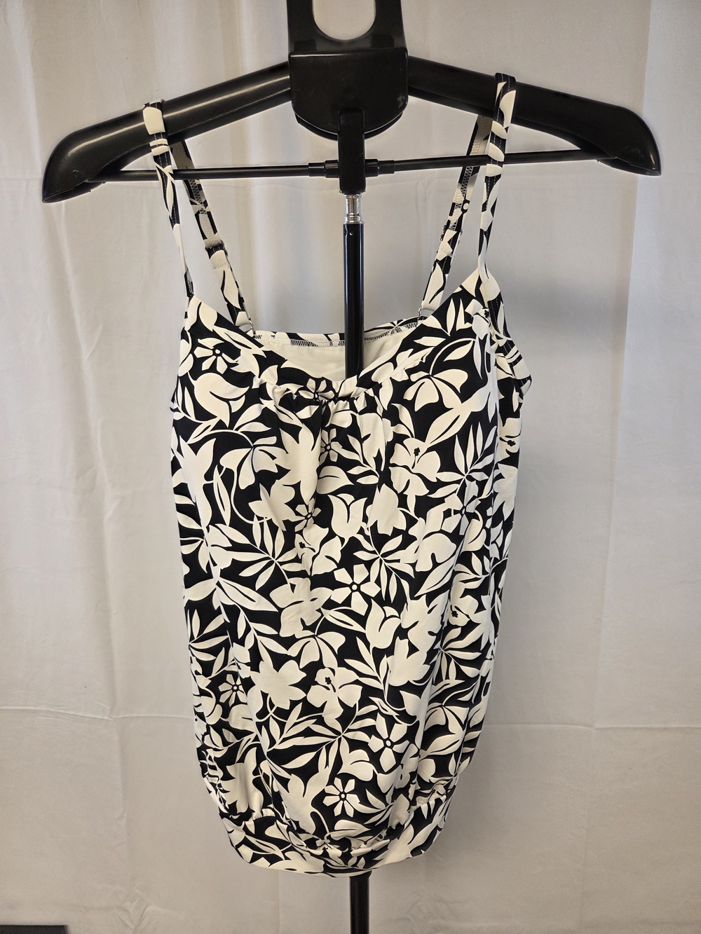 Lands' End Black & White Floral Swim Top